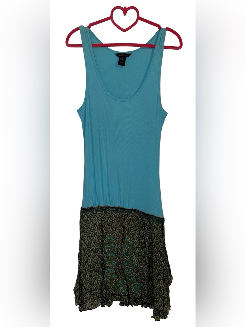 Sleeveless Ribbed Tank Maxi Dress L Tiered Silk Green Blue Pattern Beachy Chic